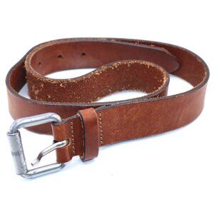 Calvin Klein Italian Leather Brown Belt Silver Buckle Vintage Dark Academia